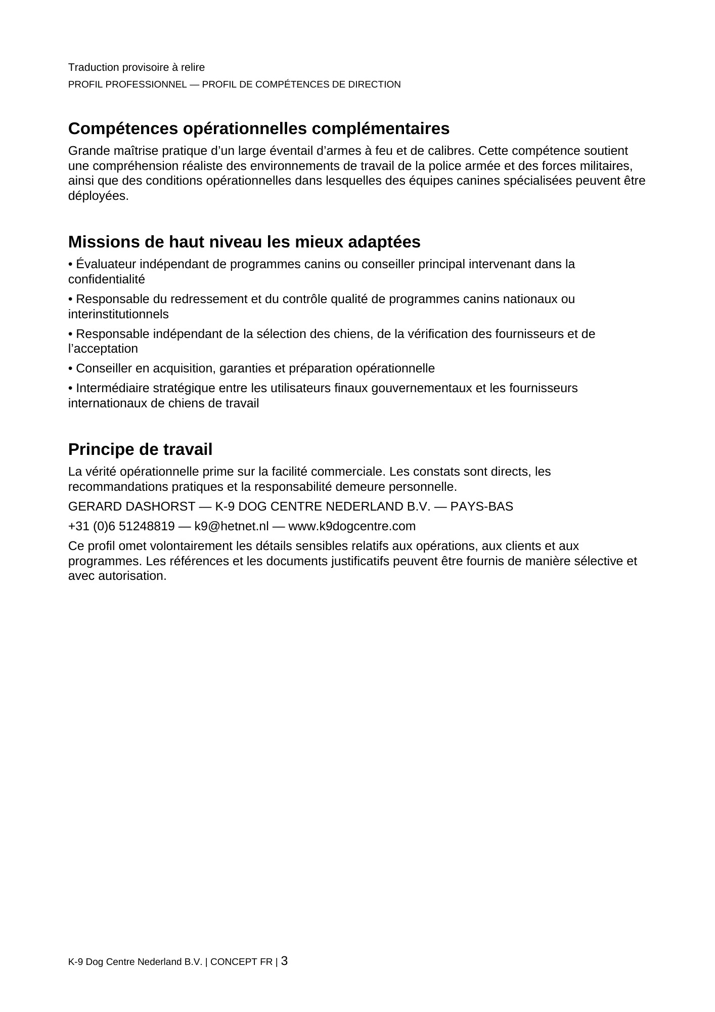 Profil professionnel, page 3 sur 3